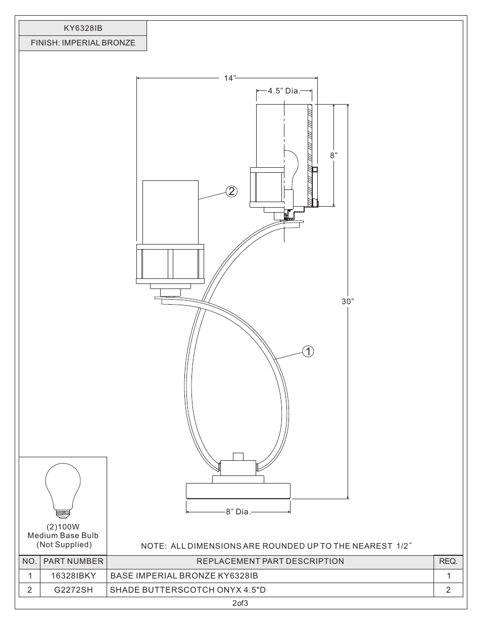 Quoizel KY6328IB Kyle User Manual | Page 2 / 3