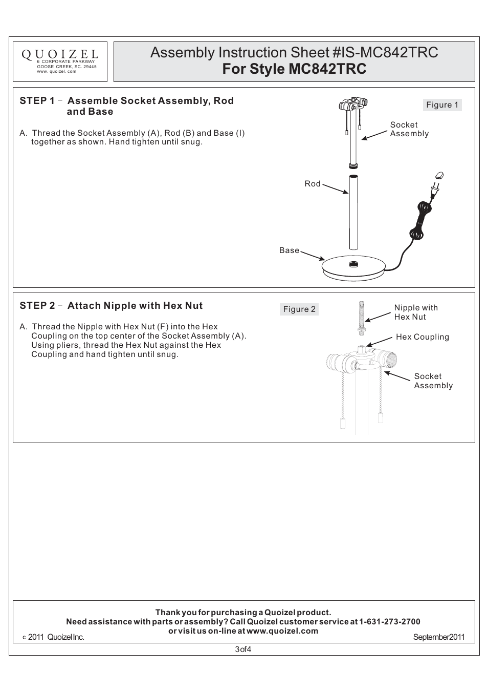 Quoizel MC842TRC Laguna User Manual | Page 3 / 4