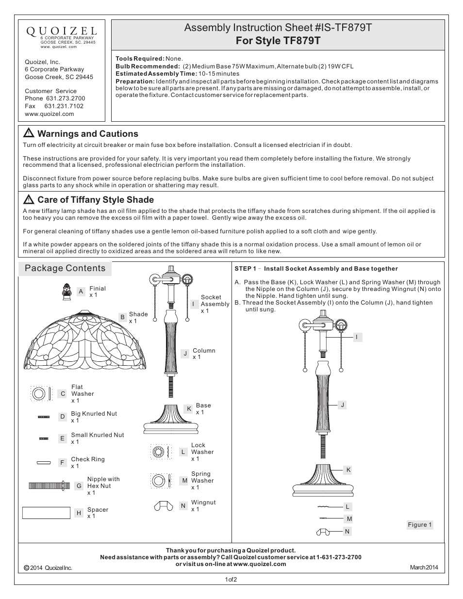 Quoizel TF879T Larissa User Manual | 2 pages