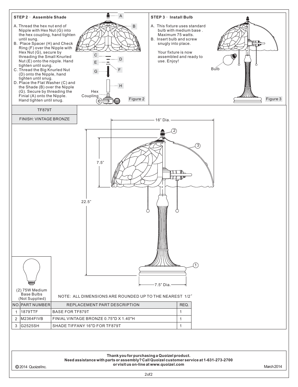 Quoizel TF879T Larissa User Manual | Page 2 / 2