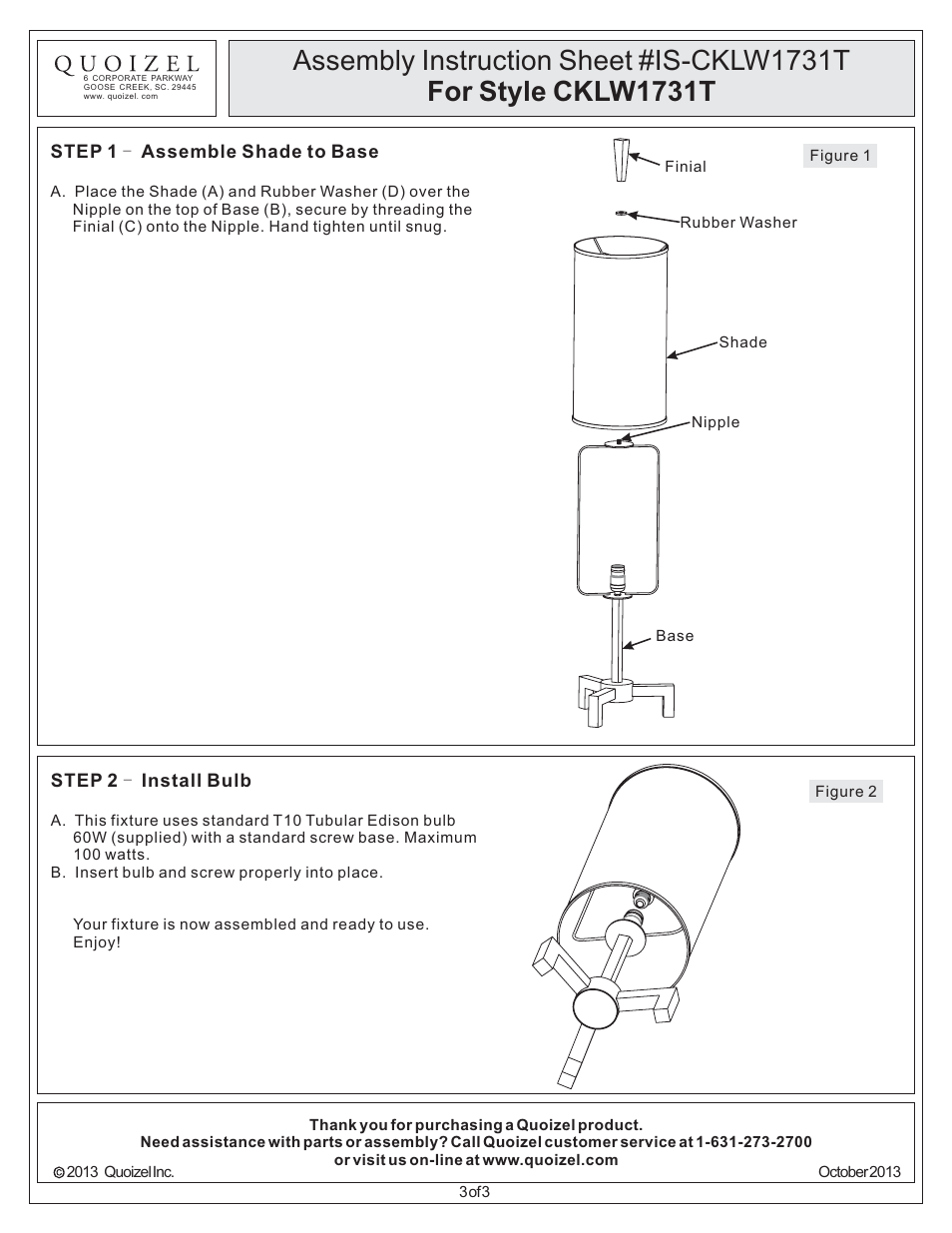 Quoizel CKLW1731T Longview User Manual | Page 3 / 3