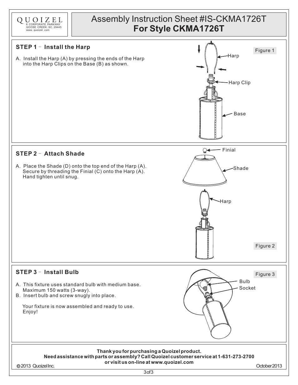 Quoizel CKMA1726T Margate User Manual | Page 3 / 3