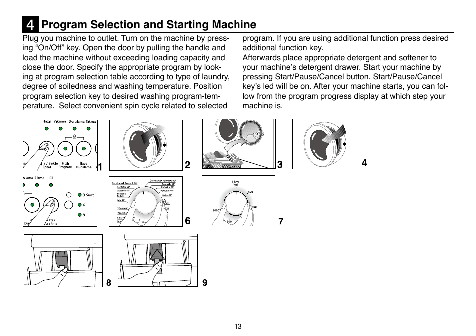 Program selection and starting machine | Beko D 6082 B User Manual | Page 13 / 24