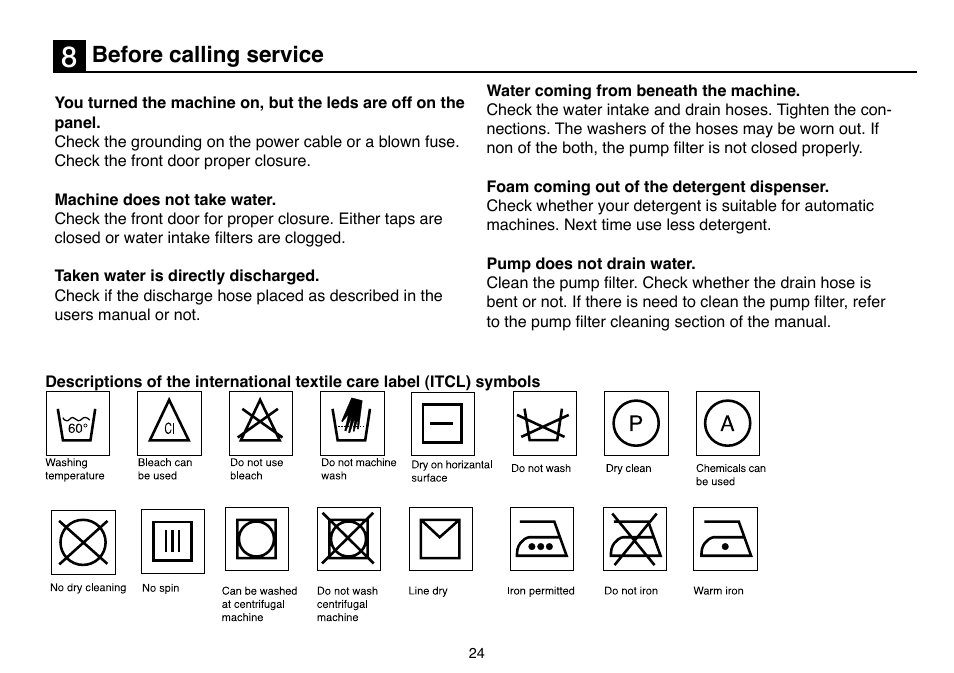 Before calling service | Beko D 6082 B User Manual | Page 24 / 24