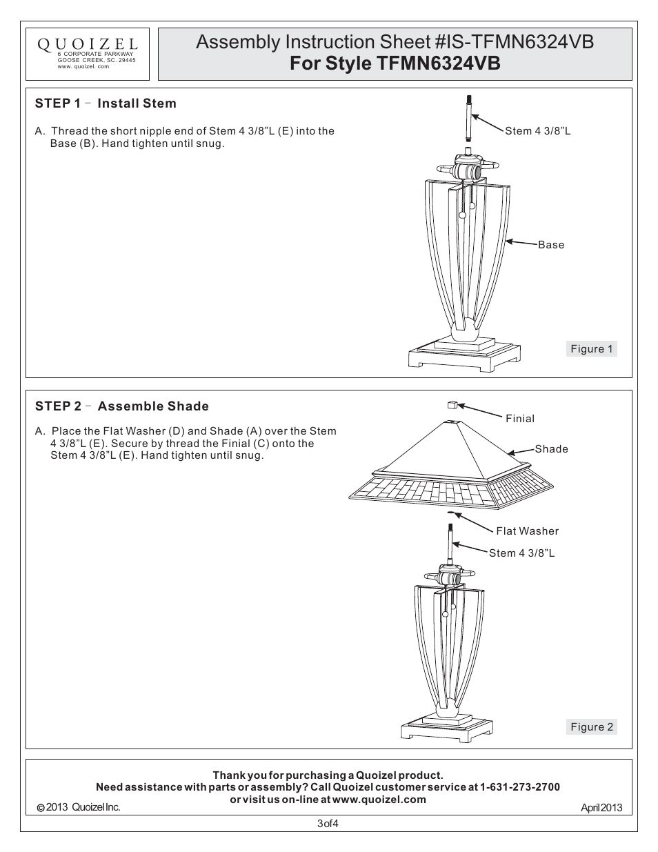 Quoizel TFMN6324VB Mason User Manual | Page 3 / 4