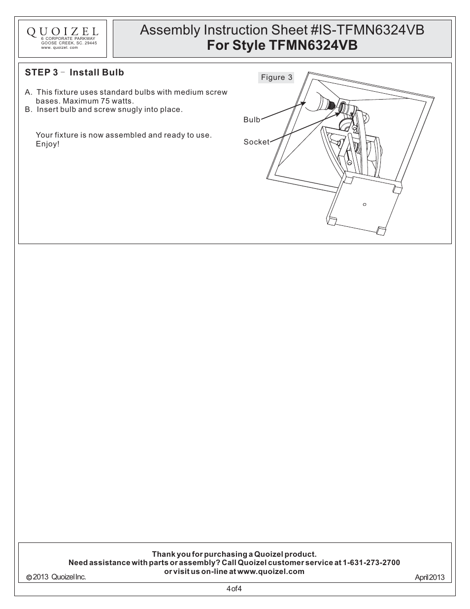 Quoizel TFMN6324VB Mason User Manual | Page 4 / 4