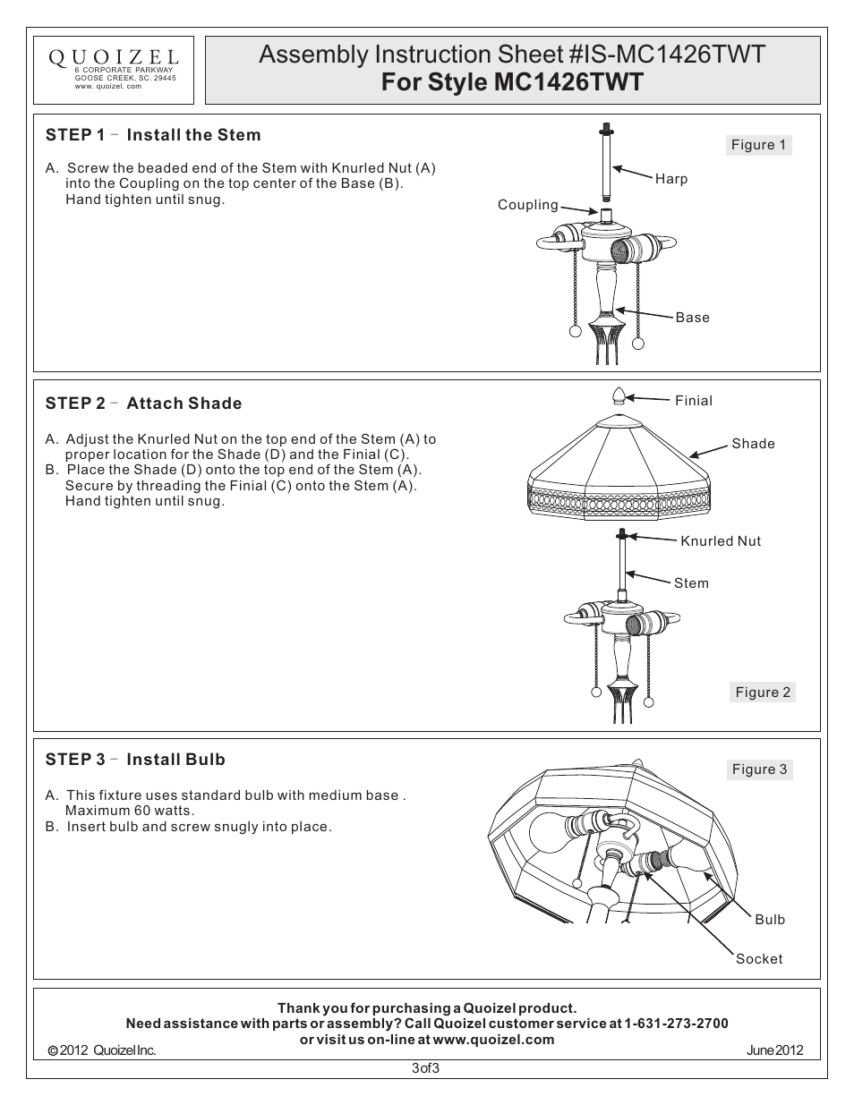 Quoizel MC1426TWT Mica User Manual | Page 3 / 3