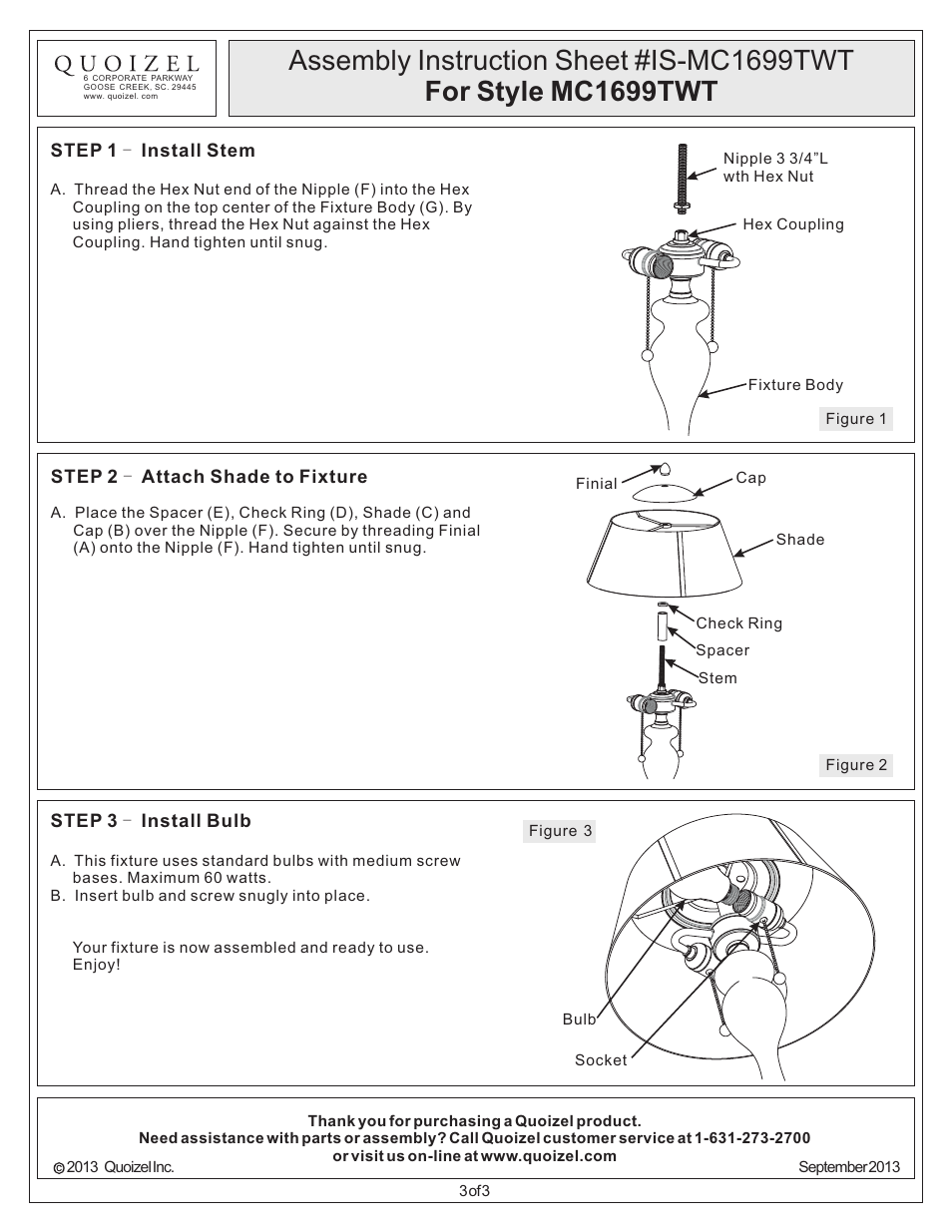 Quoizel MC1699TWT Mica User Manual | Page 3 / 3