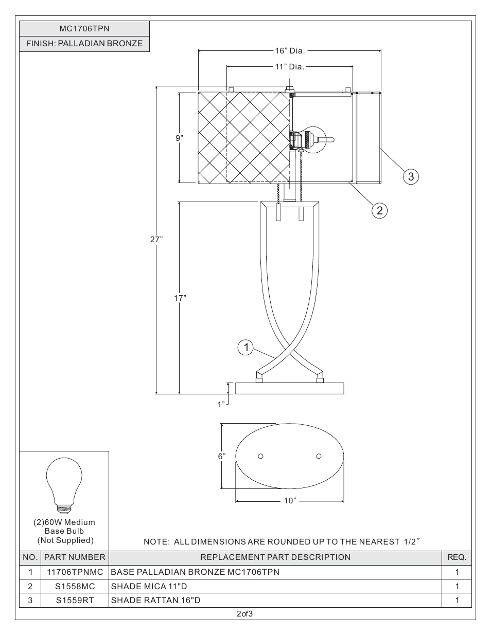 Quoizel MC1706TPN Mica User Manual | Page 2 / 3