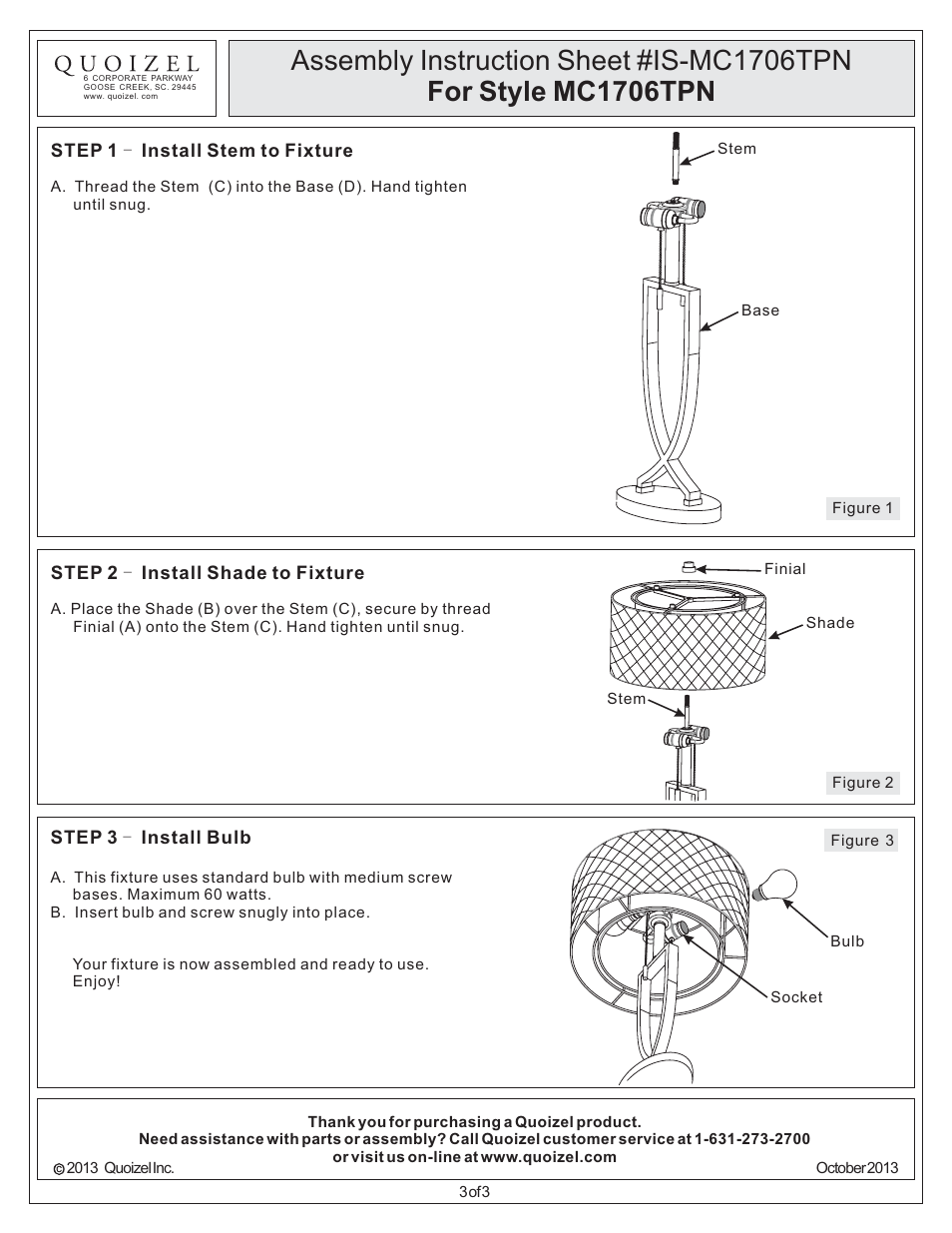 Quoizel MC1706TPN Mica User Manual | Page 3 / 3