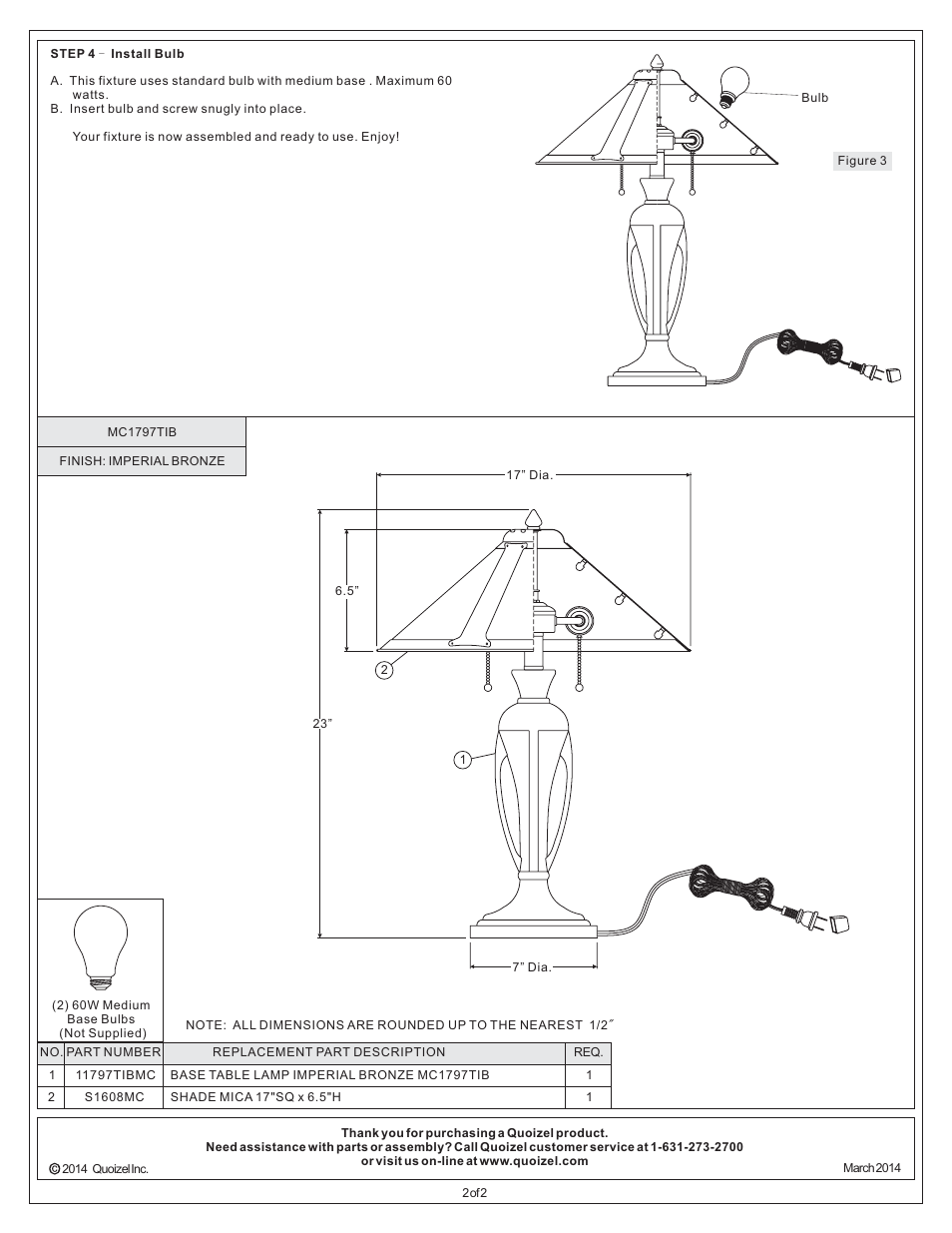 Quoizel MC1797TIB Mica User Manual | Page 2 / 2