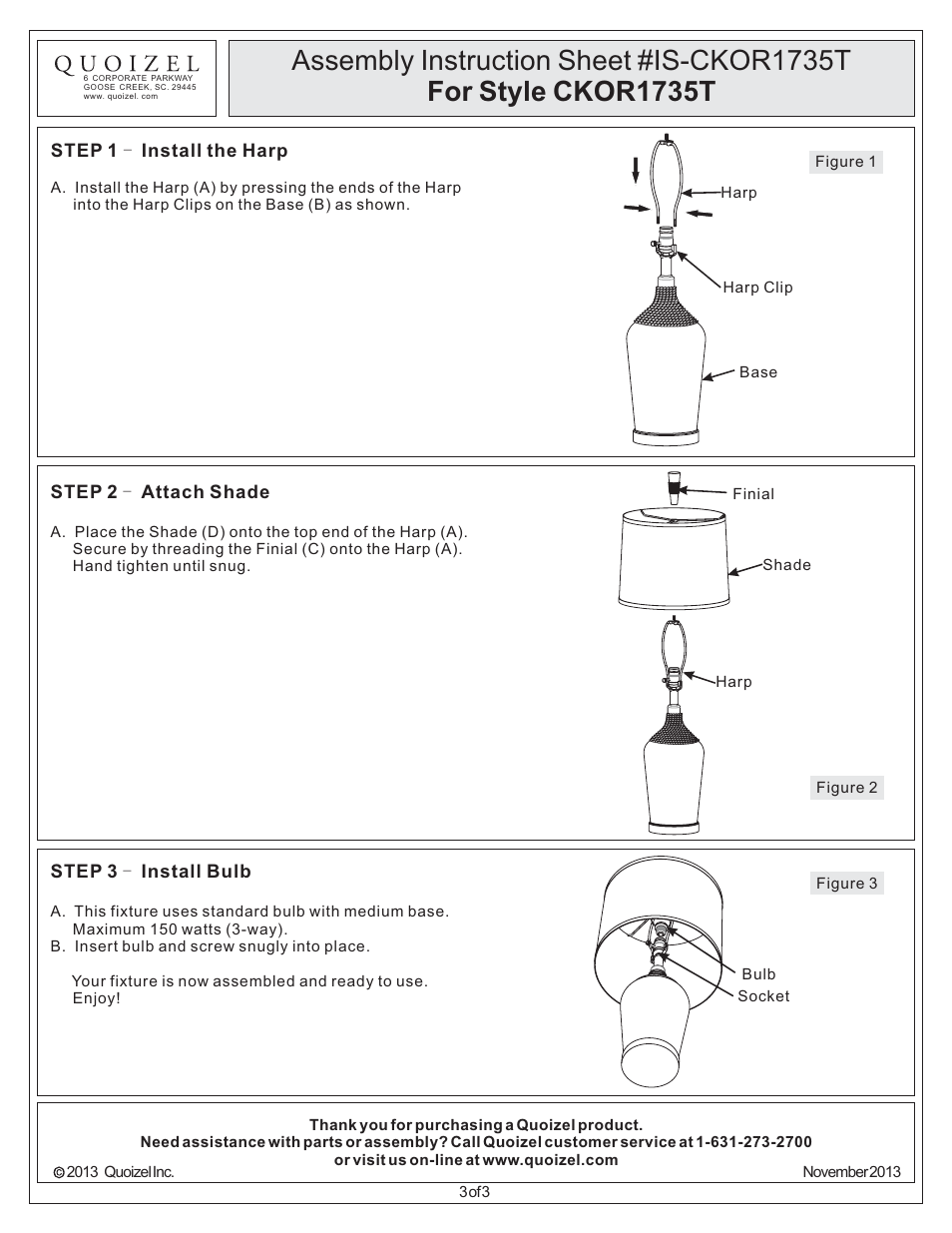 Quoizel CKOR1735T Moors User Manual | Page 3 / 3