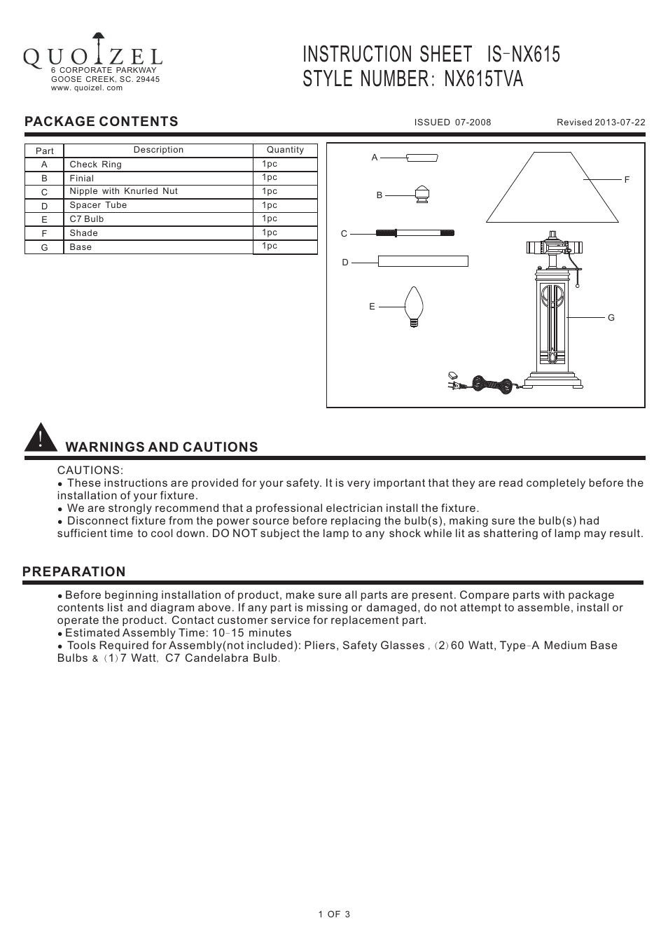 Quoizel NX615TVA Museum of New Mexico User Manual | 3 pages