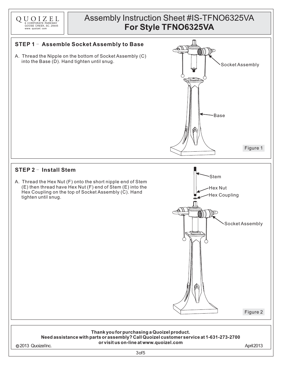 Quoizel TFNO6325VA Navajo User Manual | Page 3 / 5