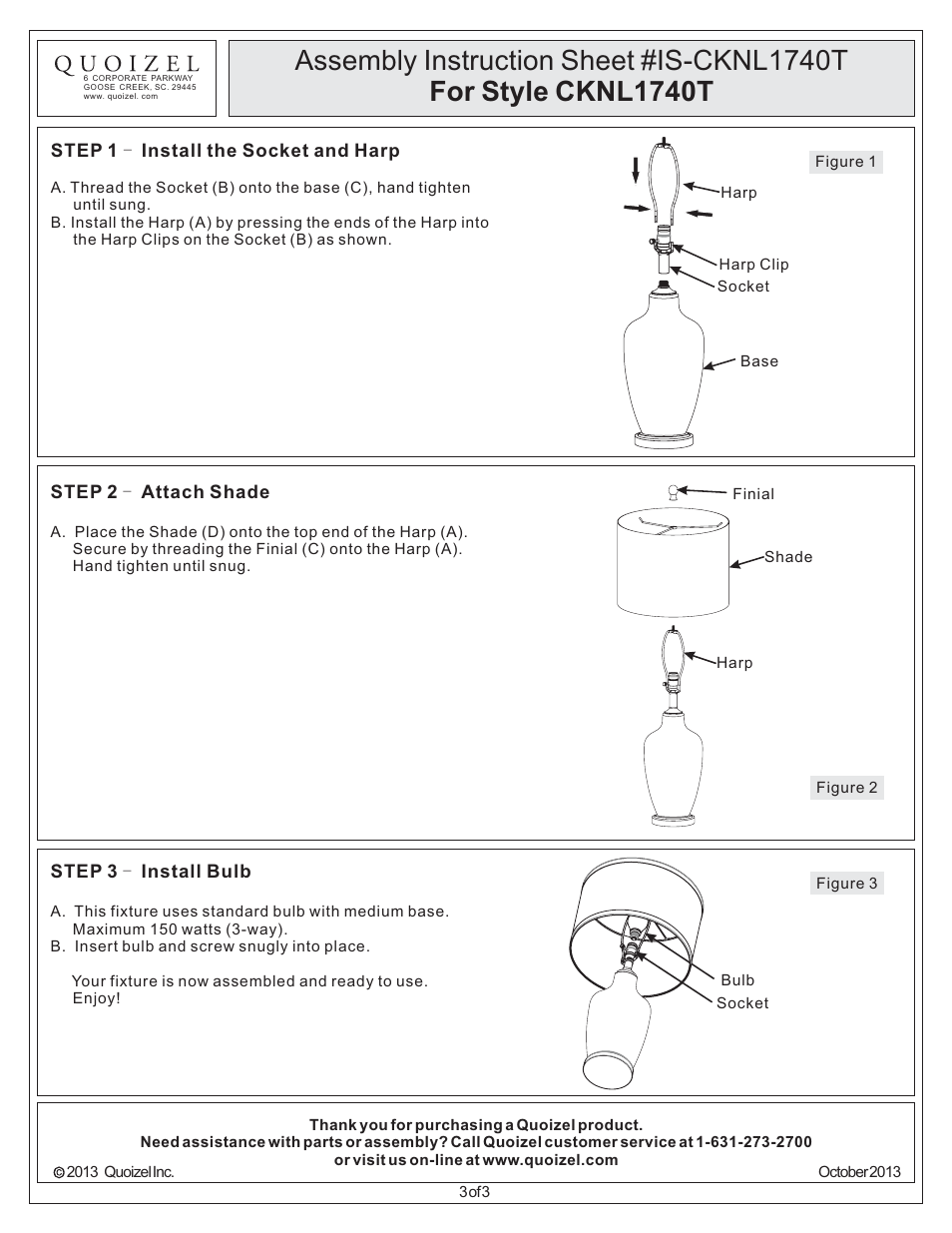 Quoizel CKNL1740T Nicolls User Manual | Page 3 / 3