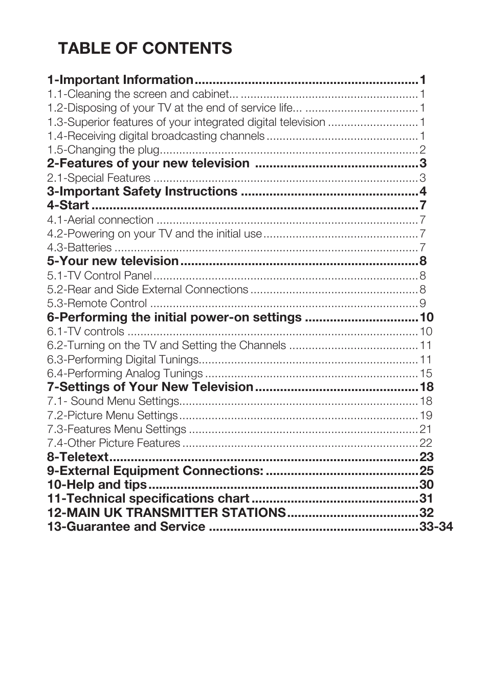 Table of contents 1 | Beko 37WLU550FHID User Manual | Page 2 / 37