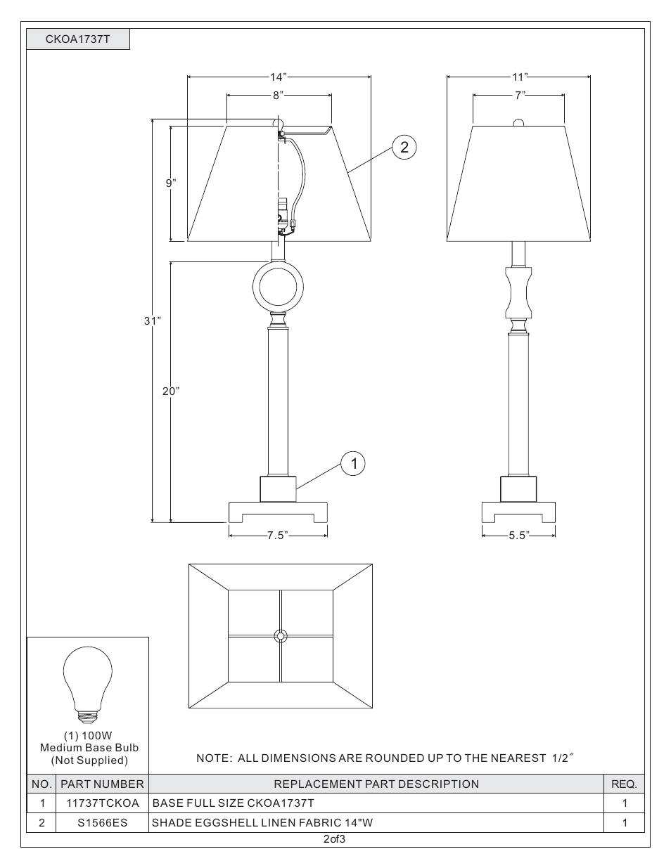 Quoizel CKOA1737T Odessa User Manual | Page 2 / 3