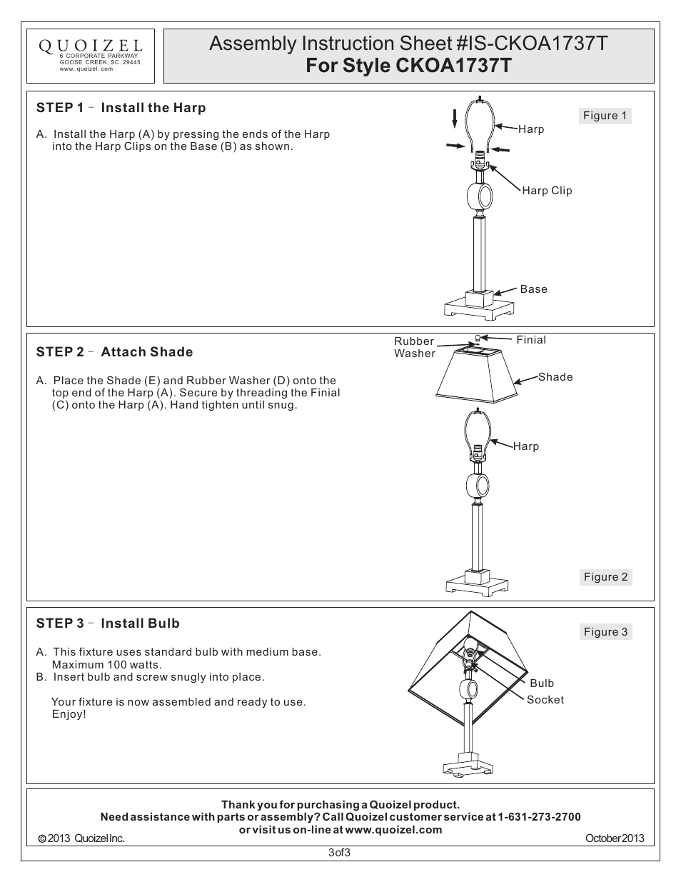 Quoizel CKOA1737T Odessa User Manual | Page 3 / 3