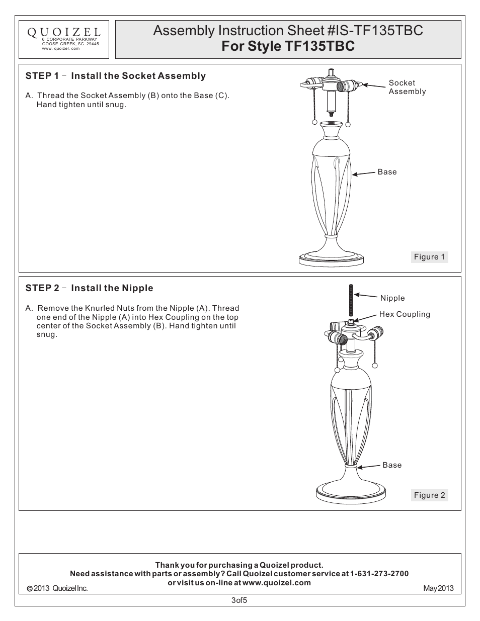 Quoizel TF135TBC Pomez User Manual | Page 3 / 5