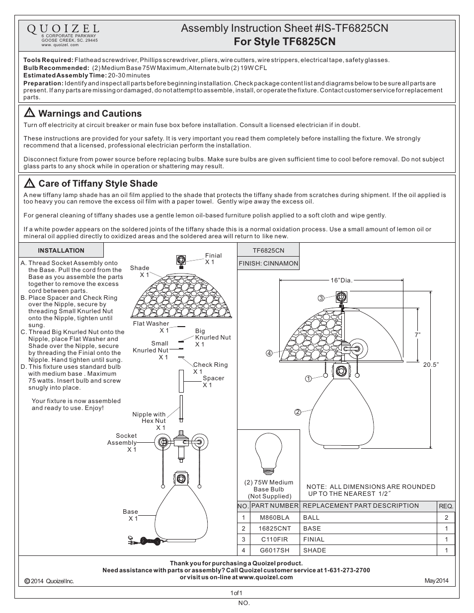 Quoizel TF6825CN Pomez User Manual | 1 page