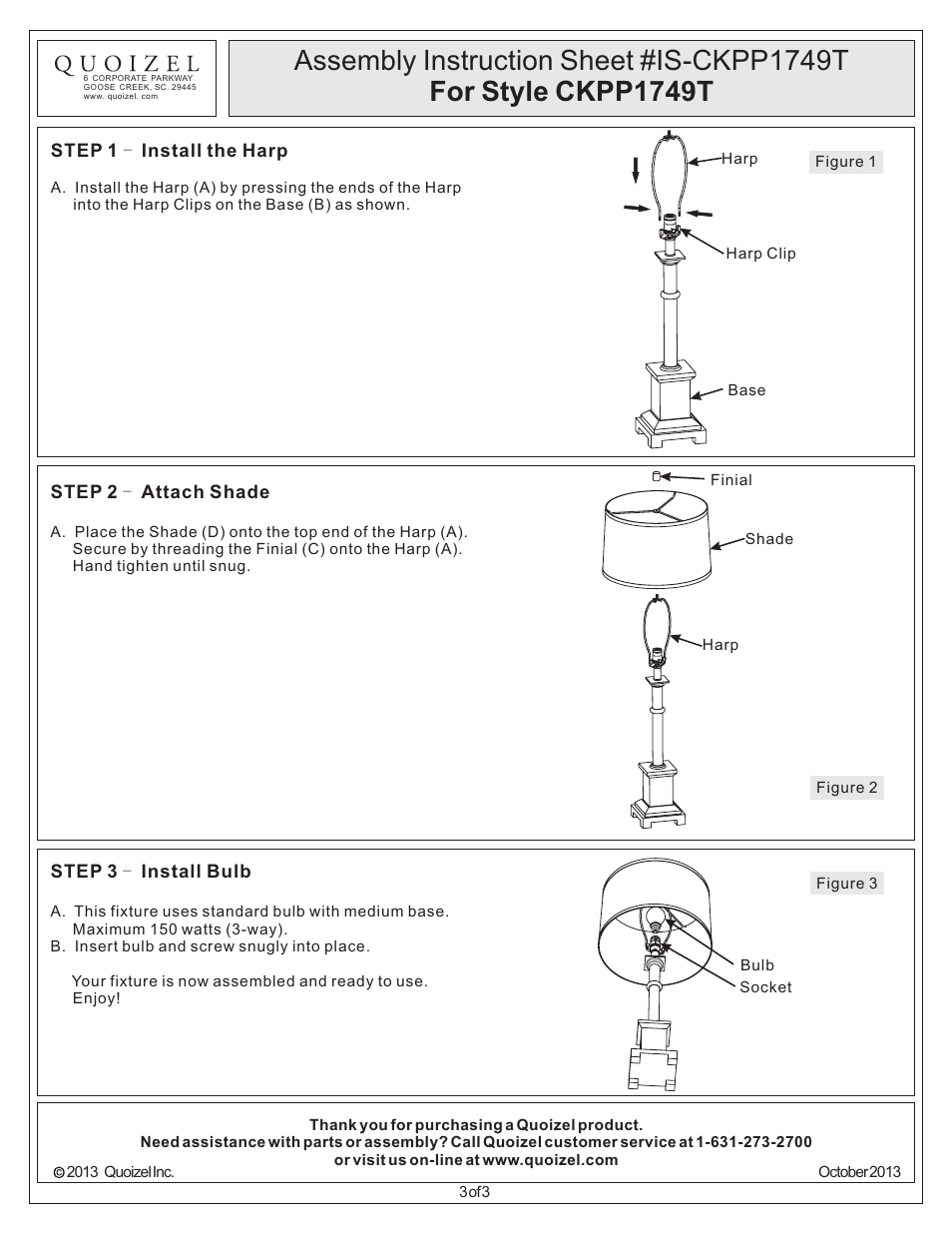 Quoizel CKPP1749T Prospect User Manual | Page 3 / 3