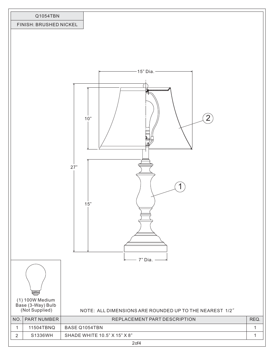 Quoizel Q1054TBN Quoizel Portable Lamp User Manual | Page 2 / 4