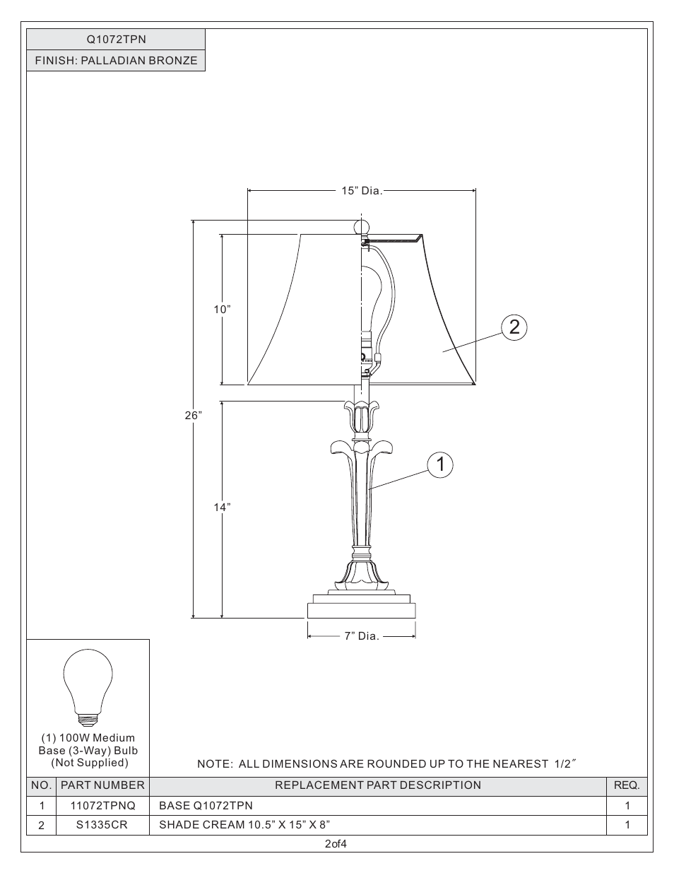 Quoizel Q1072TPN Quoizel Portable Lamp User Manual | Page 2 / 4