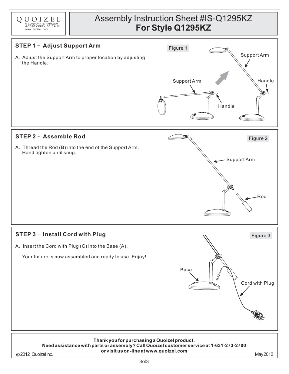 Quoizel Q1295KZ Quoizel Portable Lamp User Manual | Page 3 / 3