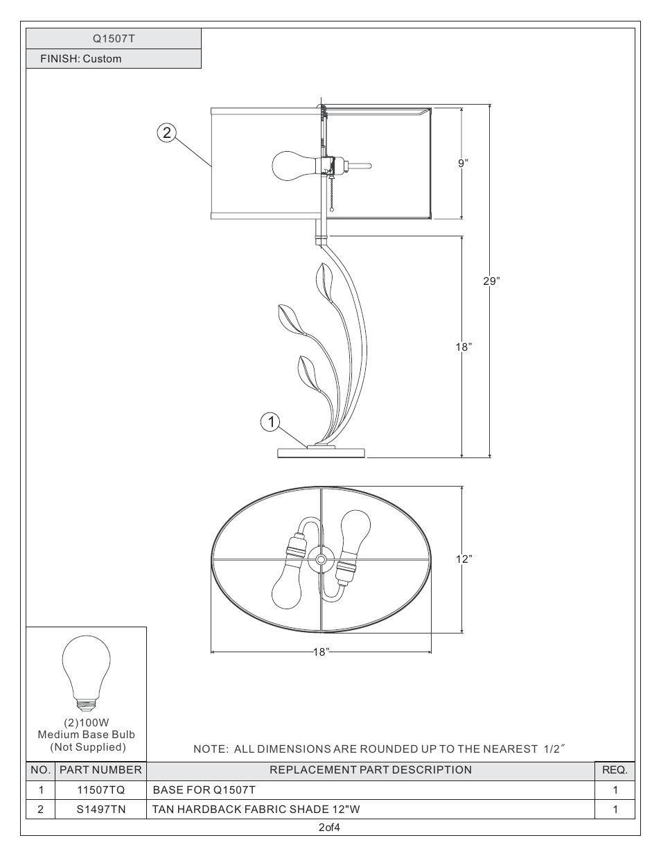 Quoizel Q1507T Quoizel Portable Lamp User Manual | Page 2 / 4