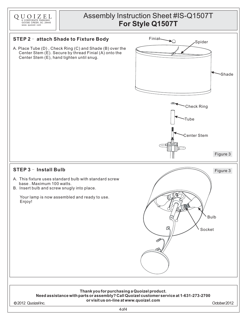 Quoizel Q1507T Quoizel Portable Lamp User Manual | Page 4 / 4