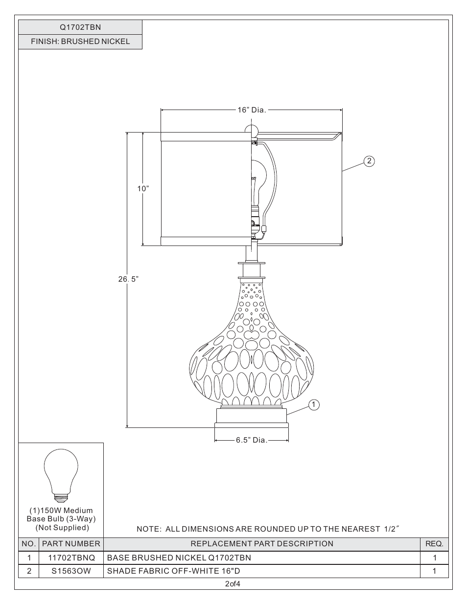 Quoizel Q1702TBN Quoizel Portable Lamp User Manual | Page 2 / 4