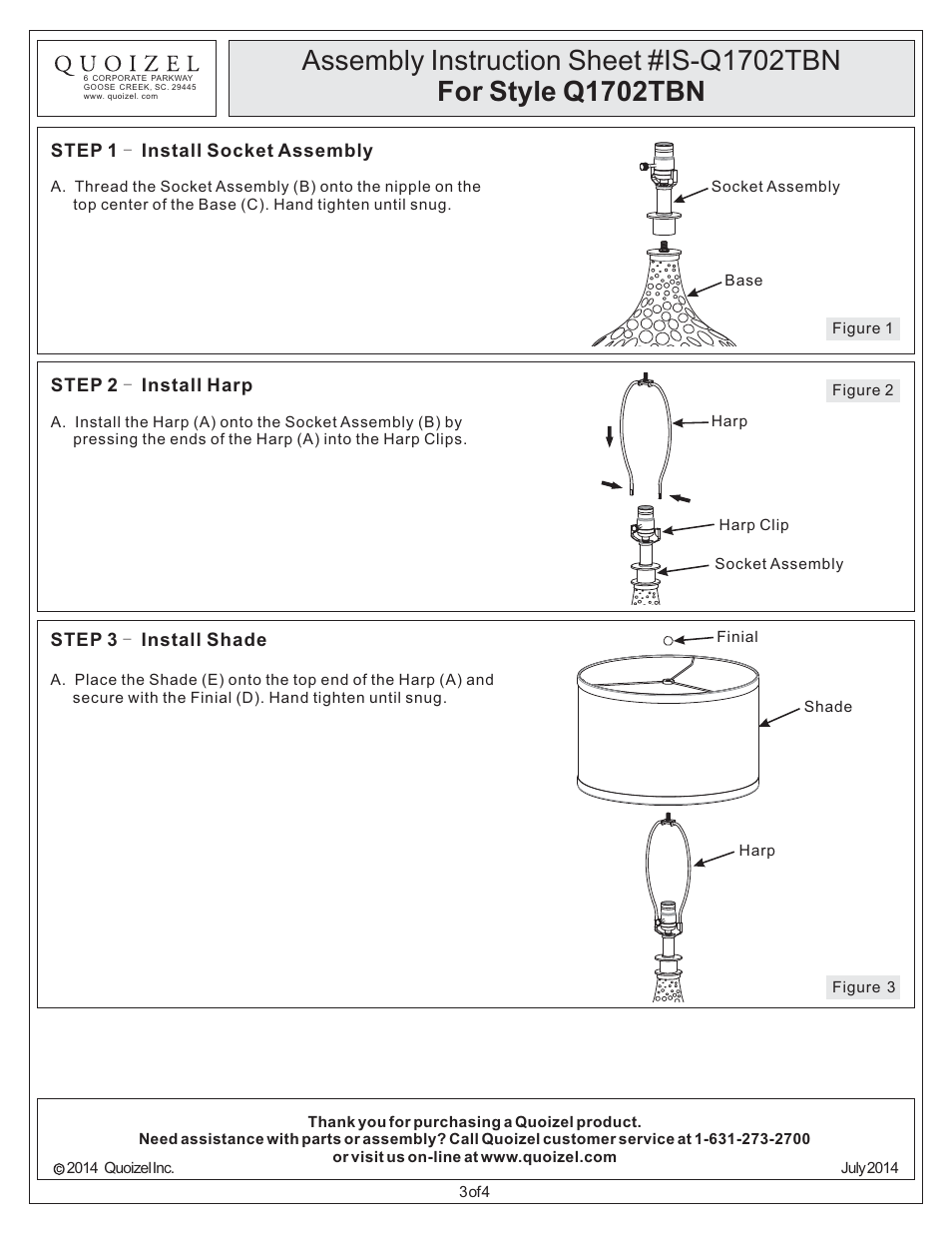 Quoizel Q1702TBN Quoizel Portable Lamp User Manual | Page 3 / 4