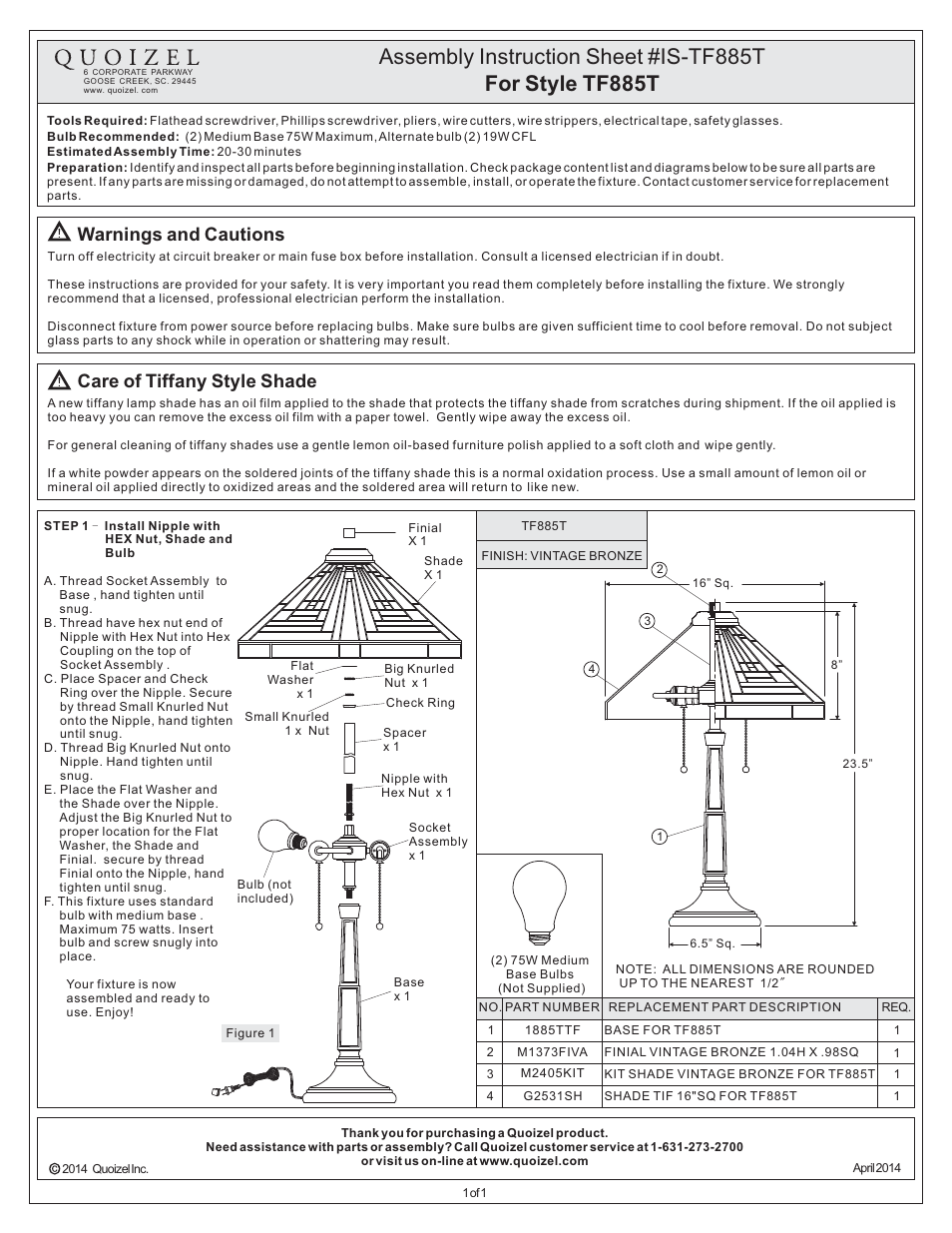 Quoizel TF885T Stephen User Manual | 1 page