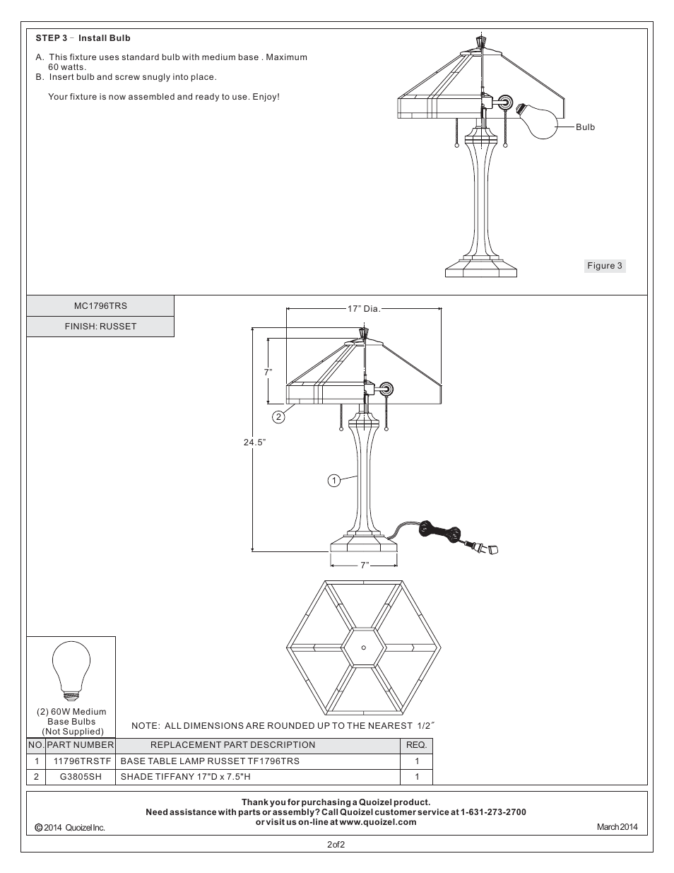 Quoizel MC1796TRS Tiffany User Manual | Page 2 / 2