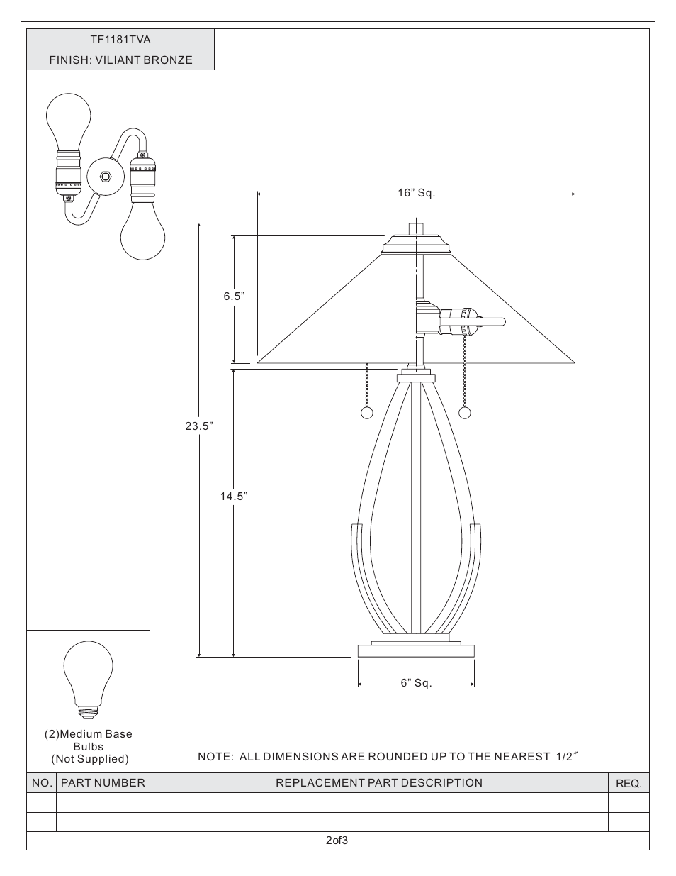 Quoizel TF1181TVA Tiffany User Manual | Page 2 / 3