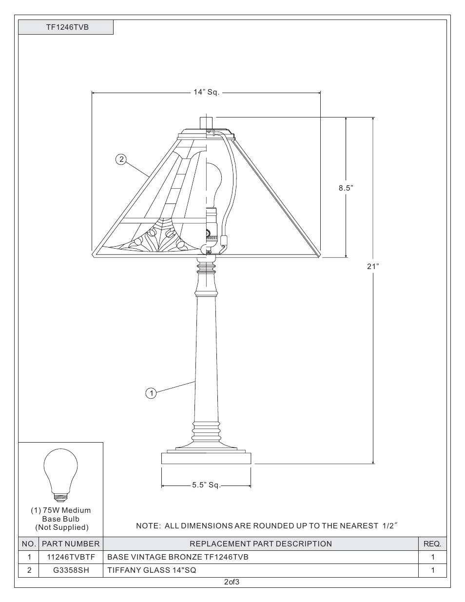 Quoizel TF1246TVB Tiffany User Manual | Page 2 / 3
