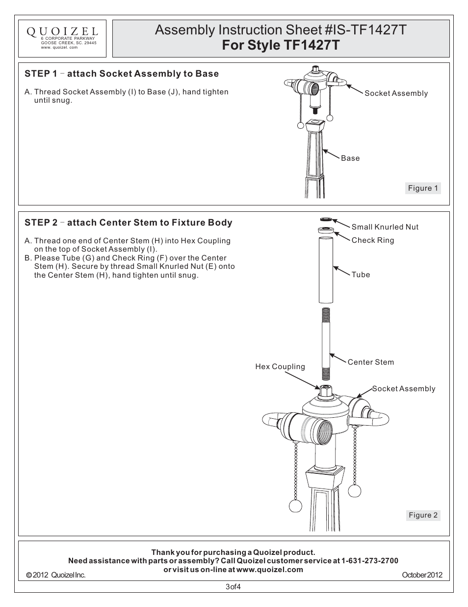Quoizel TF1427T Tiffany User Manual | Page 3 / 4