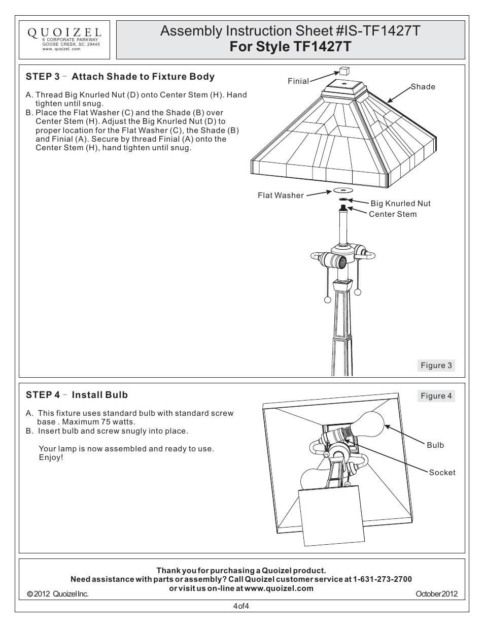Quoizel TF1427T Tiffany User Manual | Page 4 / 4