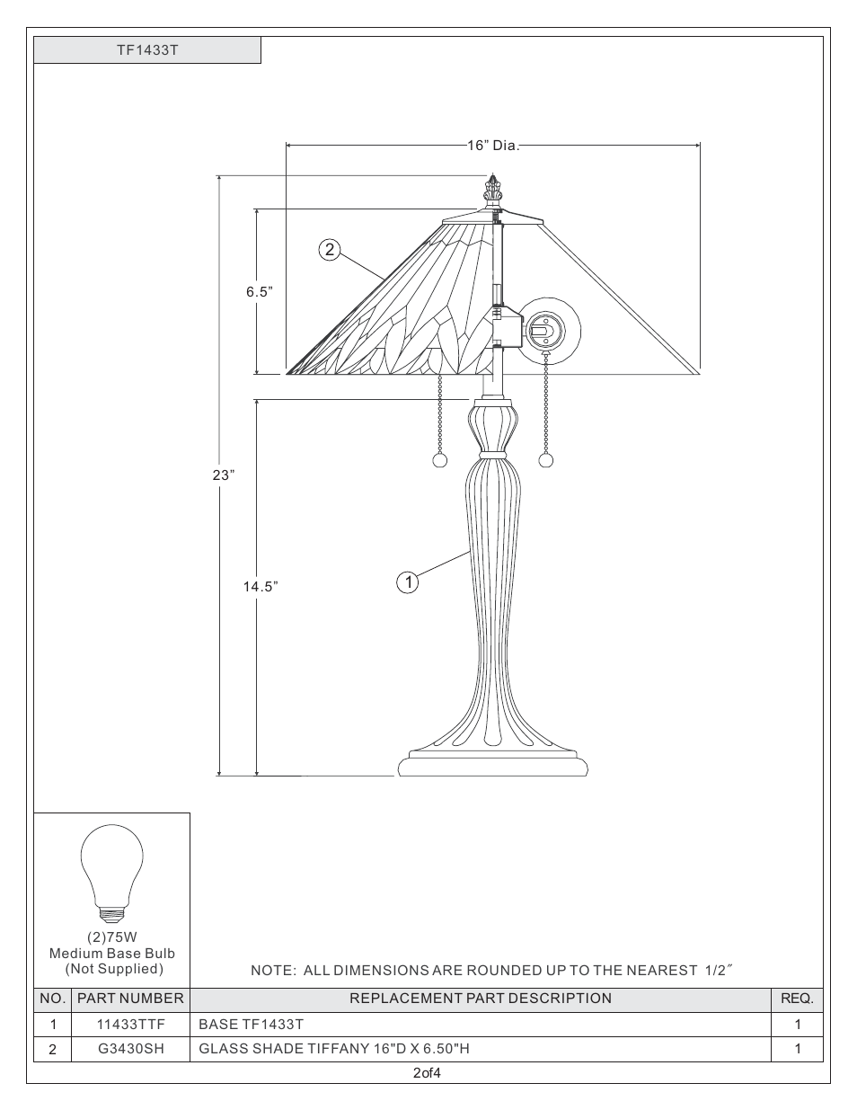 Quoizel TF1433T Tiffany User Manual | Page 2 / 4