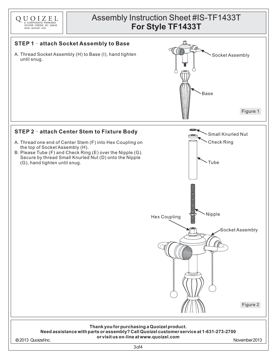 Quoizel TF1433T Tiffany User Manual | Page 3 / 4