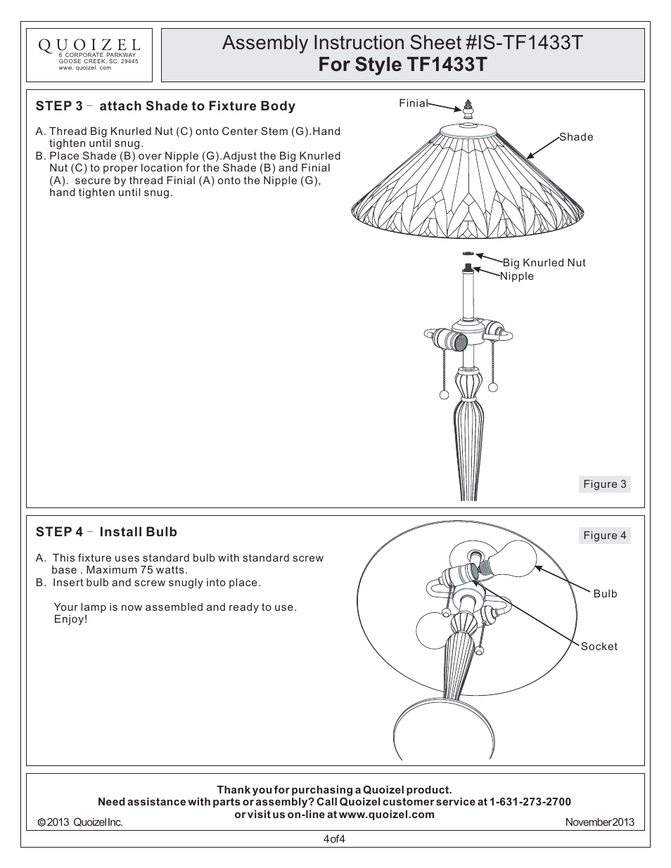 Quoizel TF1433T Tiffany User Manual | Page 4 / 4