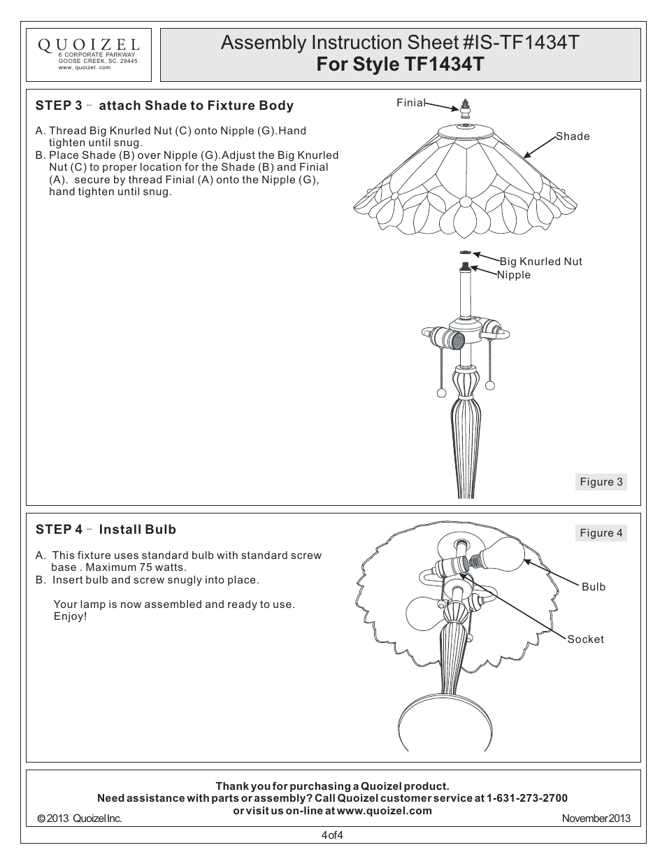 Quoizel TF1434T Tiffany User Manual | Page 4 / 4