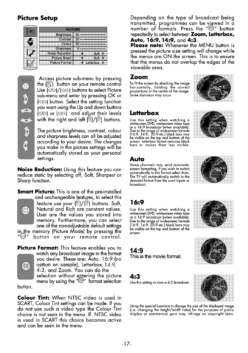 Zoom, Auto, Picture setup | Letterbox | Beko 32WLA530HID User Manual | Page 17 / 36
