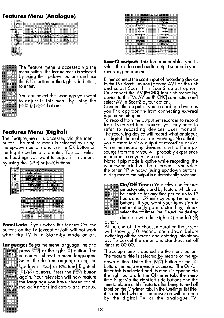 Features menu (analogue), Features menu (digital), 1/ m | Beko 32WLA530HID User Manual | Page 18 / 36