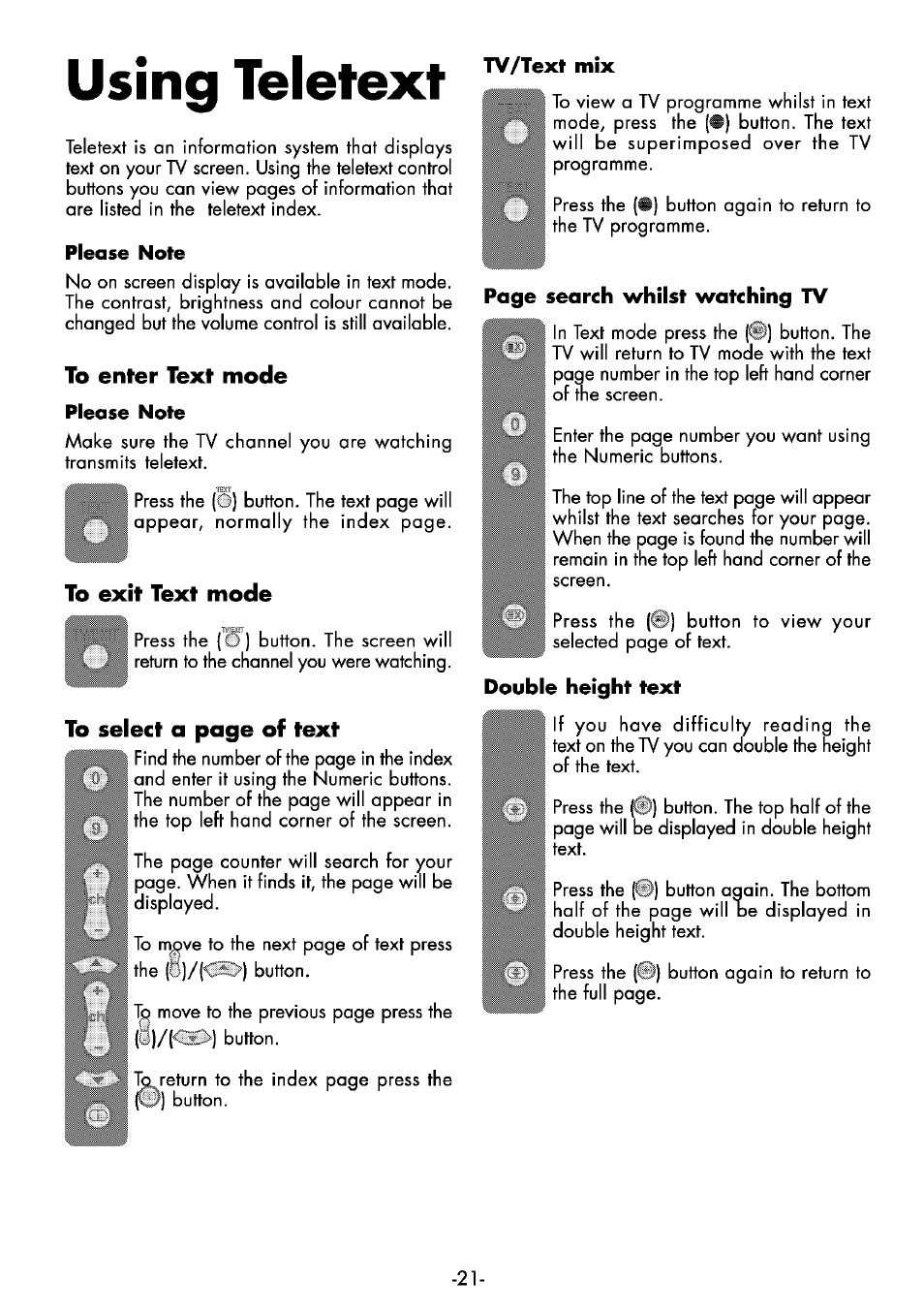 To enter text mode, To exit text mode, Using teletext | Beko 32WLA530HID User Manual | Page 21 / 36