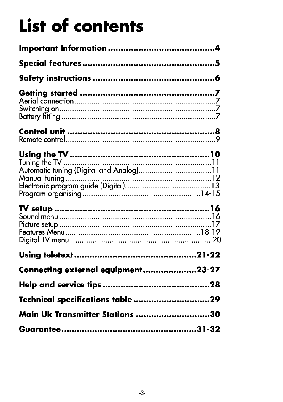List of contents | Beko 32WLA530HID User Manual | Page 3 / 36