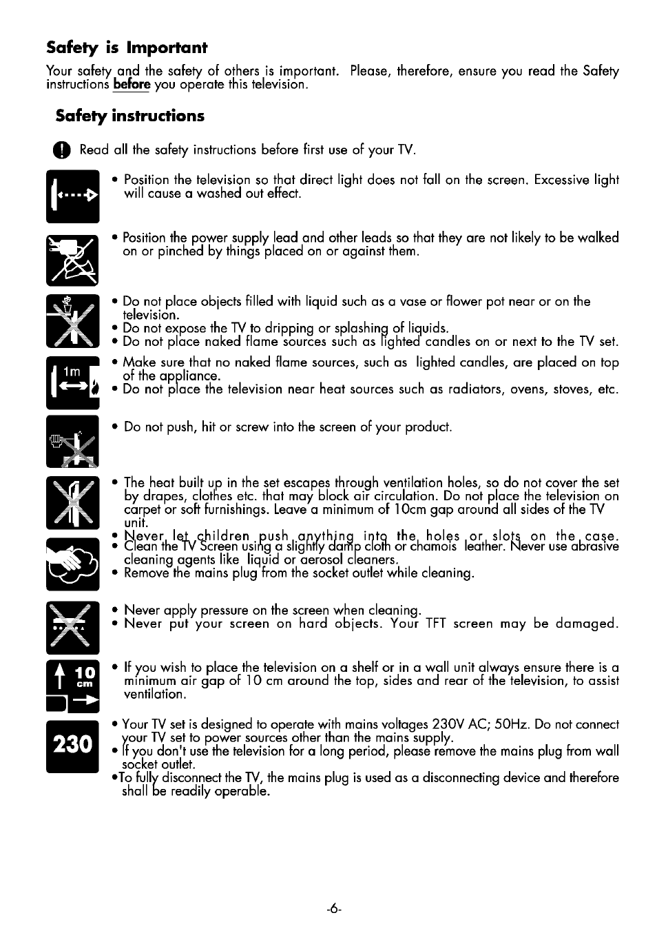 Safety is important, Safety instructions, K230 | Beko 32WLA530HID User Manual | Page 6 / 36