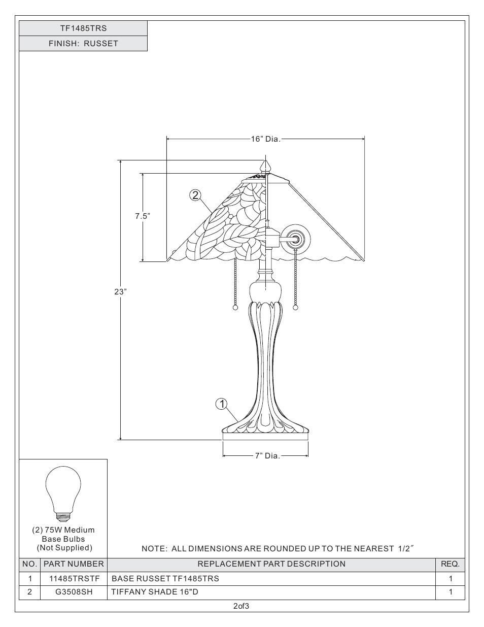 Quoizel TF1485TRS Tiffany User Manual | Page 2 / 3