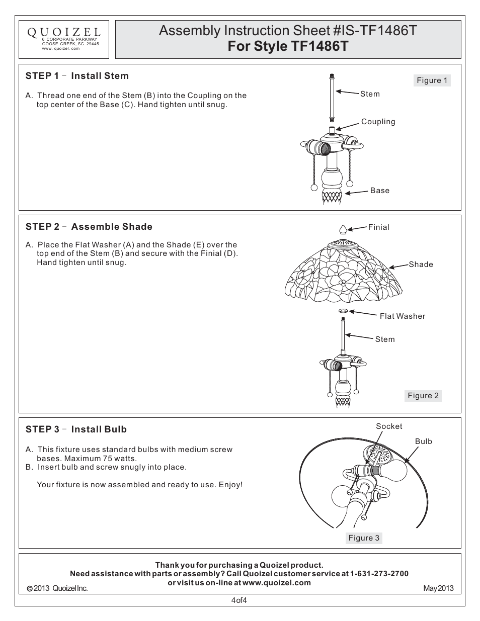Quoizel TF1486T Tiffany User Manual | Page 4 / 4