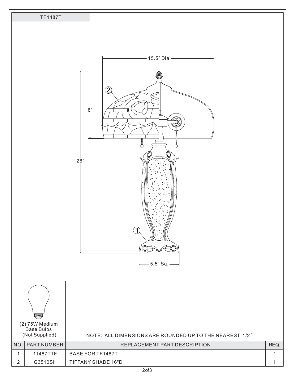 Quoizel TF1487T Tiffany User Manual | Page 2 / 3